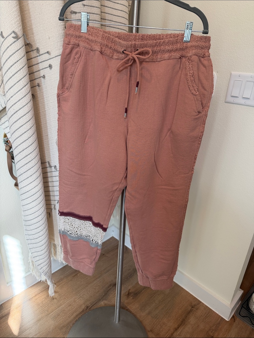 FP Movement NWOT Dusty Rose Jogger Bottoms with Lace Trim